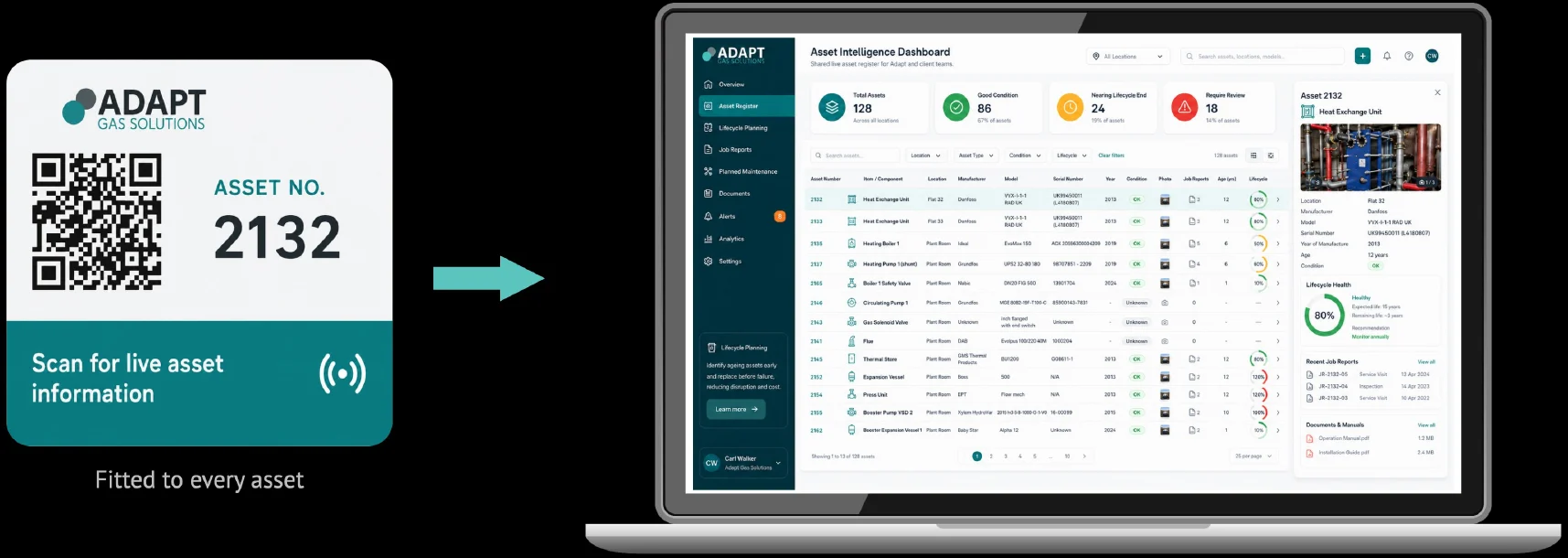 Adapt QR asset tag next to the Adapt Asset Intelligence dashboard