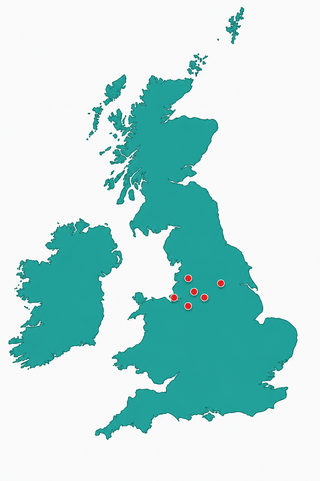 UK coverage map showing Adapt Gas service hubs in Manchester, Liverpool, Leeds, Preston, Warrington and Bolton
